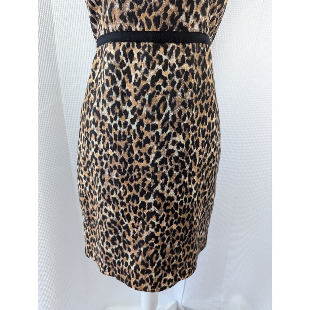 ANN TAYLOR LOFT PETITES! BLACK/BROWN GROSGRAIN RIBBON WAIST LEOPARD DRESS! SZ 2P - Picture 5 of 11
